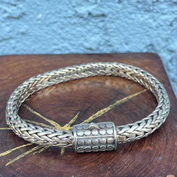 Vintage Sterling Silver Wheat Chain Byzanitine Bangle Modern Jewelry 925 - Picture 1 of 10
